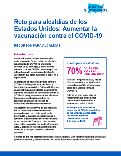 Reto para alcaldías de los Estados Unidos: Aumentar la vacunación contra el COVID-19 