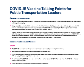 COVID-19 Vaccine Talking Points for Public Transportation Leaders