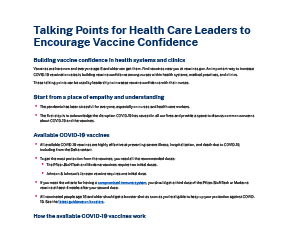 Talking Points for Health Care Leaders to Encourage Vaccine Confidence