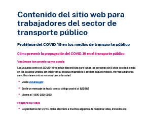 Contenido del sitio web para trabajadores del sector de transporte público