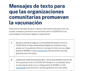 Mensajes de texto para que las organizaciones comunitarias promuevan la vacunación