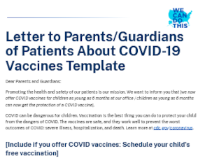 Letter to Parents/Guardians of Patients About COVID-19 Vaccines Template