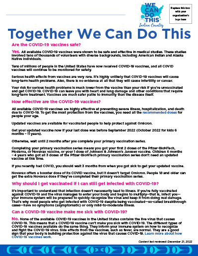 Together We Can Do This Fact Sheets for NE, NW, Plains, SW and All Regions