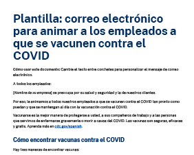 Plantilla: correo electrónico para animar a los empleados a que se vacunen contra el COVID 